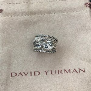 DY Silver X Crossover Wide Ring with Diamonds 7
